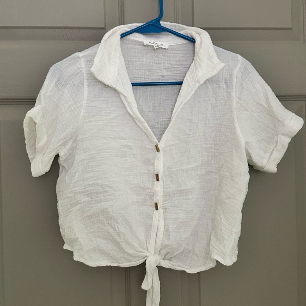 Lightweight White Tie-Front Button Down Shirt